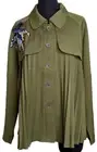 NEW Mystee L Army Olive Green Pleated Embroidered Shirt Top Blouse Abercrombie