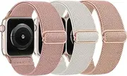 [Tobpob] 3 Pack Elastic Bands for Apple Watch 38mm-49mm, Adjustable Comfortable Nylon Braided Replacement Wristband Straps for iWatch Ultra/Series 9-1/Unisex/One Size