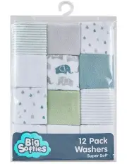 [Big Softies] Terry Towelling Washers 12 Pack in Assorted