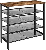HOOBRO Shoe Rack, 5-Tier Shoe Storage Shelf for 16-20 Pairs, Slant Adjustable Shoe Organizer for Entryway, Hallway, Closet, Dorm Room, Industrial, Rustic Brown BF01XJ01