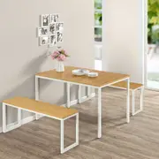 Zinus Soho Dining Table with Two Benches - 3 Pieces Dining Table Set - White
