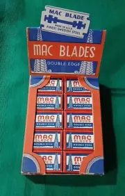 NOS Vintage Mac Blades USA Edge Razor Refill W Display 100 Wrapped Blades Tyler