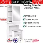 Artiss Dressing Table Stool Set Slide Mirror Jewellery Makeup Cabinet White New