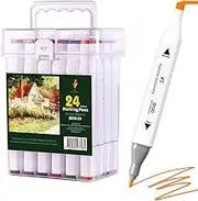 Vignette Stationery Dual Felt Tip Textas Alcohol Base Professional Graphic Colour Drawing Art Markers Fine Broad Nib Double End Pen Set With Bucket Artist Gift Texters Kit (24 Count Pack)