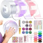 BLAZDEVE 53 Piece Nano Tape Bubble Set, Blowing Bubble Tape for DIY Crafts, Transparent Multi-Purpose Adhesive Tape with Sequins, Waterproof Bubble-Making Craft Toy for Kids & Adults
