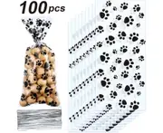 Cookie Candy Bag, 100pcs Pet Paw Print Cone Cellophane Bags Heat Sealable Treat Candy Bags Dog Gift Bags Cat Treat Bags