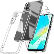 Didisky Case for Samsung Galaxy A16 with 3 Pack Tempered Glass Protector,Soft Silicone Transparent TPU [Cover+Tempered Glass] 9H HD Hardness, Screen Protector
