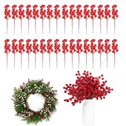 32PCS Christmas Berries Stems Artificial Red Berry Stems for Christmas Tree Ornaments Crafts Holiday and Home Decor