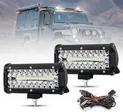 BUNKER INDUST 7 Inch LED Light Pods with Wiring Harness Kit, 2Pcs Spot Flood Beam 25000LM Light Bar Waterproof Work Lights for Tractor ATV UTV Truck Boat Golf Cart Off Road Fog Driving Bumper Backup