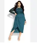 City Chic Elegant FF Women's XL 22 Teal Long Sleeve Lace Tulip Hem Dress New