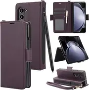 [Nexue] Wallet Case Compatible with Samsung Galaxy Z Fold 5 with Card Holder & S Pen Holder Slot PU Leather Magnetic Snap Flip Strap Phone Case Fit for Galaxy Z Fold 5,Dark Purple