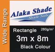Extra Heavy Duty Shade Sail Black Rectangle 3x8m, 3m x 8m, 3 by 8m, 3 x 8m 3mx8m