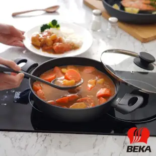 【BEKA貝卡】費塔陶瓷鈦不沾鍋雙耳含蓋平底鍋平煎鍋24cm(BFE-F24-BK)