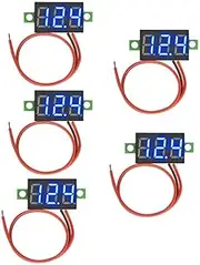 5pcs Voltage Meter 2 Wire 0.28 inch Mini Digital Voltmeter Panel DC 2.5V-30V Two-Wire Voltage Tester Meter LED Display (Blue)