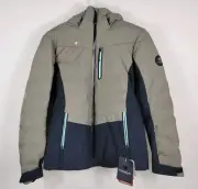 Obermeyer Cosima Down Jacket Tan Light Blue Zippers Womens Size 12 NWT 11168