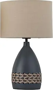 Lexi Lighting Piper Table Lamp, Natural Cloth Shade Material and Iron Fixture Base, Overall Height 42.5cm, Simple Modern Warm Lighting Lamp for Bedroom, Bedside, Study, Office, Indoor Use Only, Grey