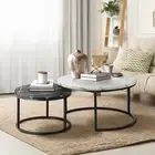 Oikiture Set of 2 Coffee Table Round Nesting Side End Table White & Black