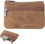 [MEKEET] 1PCS Coin Purse Men Cash Change Wallet Leather Mens Tray Purses Coin Pouch Coin Holder Small Money Bag with Zip Key Wallet Pouch for Men Dad Father Women (Retro Brown), Brown, Coin Pouch