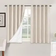 [Smarcute] 100% Blackout Curtains for Bedroom/Living Textured Linen Look Thermal Insulated Blockout Window Curtain Draperies with White Backing (Sold Pair, Each Piece W168cm x D137cm, Natural)