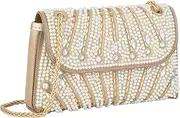 [GripIt] Pearl Clutch Purse Sparkly Rhinestone Evening Bag Small Glitter Wedding Party Prom Handbag for Women, Gold