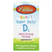 Carlson, Baby's Super Daily® D3, 10 mcg (400 IU), 0.086 fl oz (2.54 ml)