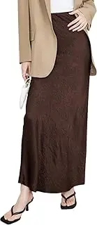 [RanRui] Women's Satin High Waisted Maxi Skirt Satin Dress high Waist Drawstring Strap Solid Color Skirt