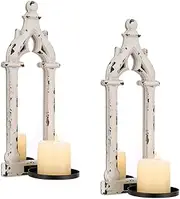 Walasis Rustic Mirror Wall Candle Sconces Set of 2 - Shabby Chic Decor Candle Holder French for Farmhouse Bathroom Living Room Mirrored Sconce