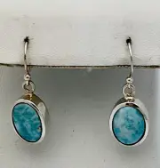 925 Sterling Silver Dominican Republic Larimar Pierced Earrings