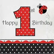 Creative Party 3 Ply 1st Birthday Disposable Napkins (Pack of 16) (UK Size: One Size) (White/Red/Black)