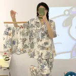 *台灣優品*韓國情侶睡衣 冰絲睡衣套裝 居家服 涼感絲質 夏天 INS寬鬆大尺碼 家居服 薄款 女生睡衣 男睡衣