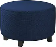 LeoLeoii Round Ottoman Slipcover Stretchable Footstool Protector Cover Soft Velvet/Jacquard Storage Ottoman Cover Removable Washable for Living Room with Nonslip Elastic Bottom