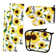 5 Pack Yellow Sunflower Dish Towels Oven Mitts and Potholders Gloves-Oven