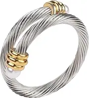 [Chukiyard] Twisted Cable Wire Rings for Women, Adjustable Stainless Steel Open ring in Two Tone Silver Gold for Girls Designer Brand Inspired Jewelries in Gift Box