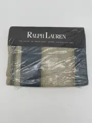 NIP Vintage Ralph Lauren Home King Flat Sheet Whitman Stripe Blue Beige NEW