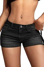 [ELLEVEN] High Stretchy Low Rise Jean Shorts for Women, Y2K MIni Denim Shorts Sexy Summer