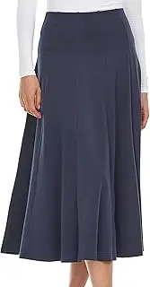 [BGDK] Women’s Cotton Midi 33 inch Length Panel Skirt- Elastic Waist Office Pleated Skirt