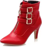 [MEOTINA] Buckle Ankle Boots for Women Pointed Toe High Heels Booties with Zipper Kitten Heel Shoes