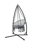 124Cm Grey Swing Hanging Hammock Chair With Steel Stand Cotton