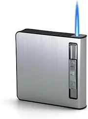[XIOQINE] Cigarette Case with Lighter, Cigarette Dispenser, Cool Waterproof Cigarette Case, Hold 20 Cigarettes, Automatically Ejects Cigarettes, with Windproof Lighter, Refillable Butane (Silvery)