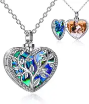 Cremation Urn Necklace for Ashes Sterling Silver Abalone Shell Tree of Life Lock