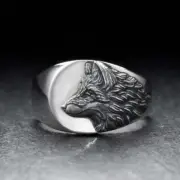 925 Sterling Silver Vintage Carved Wolf Head Ring - Size 11