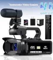 Camcorder Video Camera 4k 64mp Vlogging, WiFi, Microphone, Webcam, SD Card