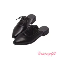 在飛比找momo購物網優惠-【Grace Gift】牛津綁帶低跟穆勒鞋(黑)