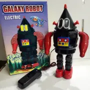 SUPT 9” GALAXY ROBOT ELECTRIC REMOTE CONTROL CONE HEAD TIN ROBOT NEW Black