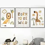 Set of 3 Premium Decorative Posters for Nursery Girls or Boys Jungle Animals No Frame 30x40cm (Pack 1 - Born To Be Wild)