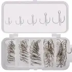 Box Silver Sharpened Treble Fishing Hook Barbed Fishhook Fishhooks 2/4/6/8/10