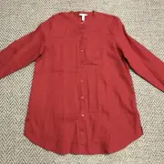 Eileen Fisher Mandarin Collar Organic Linen Tunic Top Size PM Button Up NWT