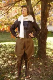 Women Khaki Horse Riding Breeches Front Button Hinting Jodhpurs Baggy Trousers