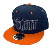 Detroit Flat Bill Snap Back Ball Cap Embroidered Orange/Blue Adjustable Hat