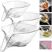 Yamjug Multifunctional Drainer Basket [30% Thicker]- 2024 New Fruit Cleaning Bowl with Strainer Container, Kitchen Essentials Drainage Basket for Vegetable Fruit Salads 3 Pack Clear